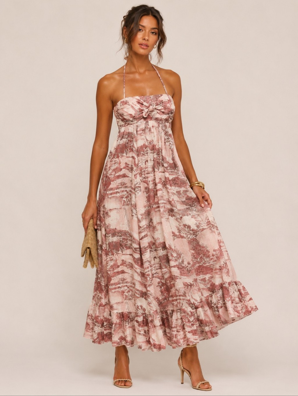 Zimmermann Kali Hawaiian Knotted Printed Linen Halter Maxi Dress Size 6